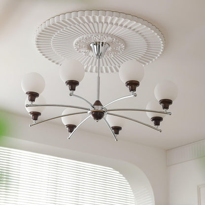 Elegant Walnut Glass Ball Chandelier with Adjustable Height & LED Comp