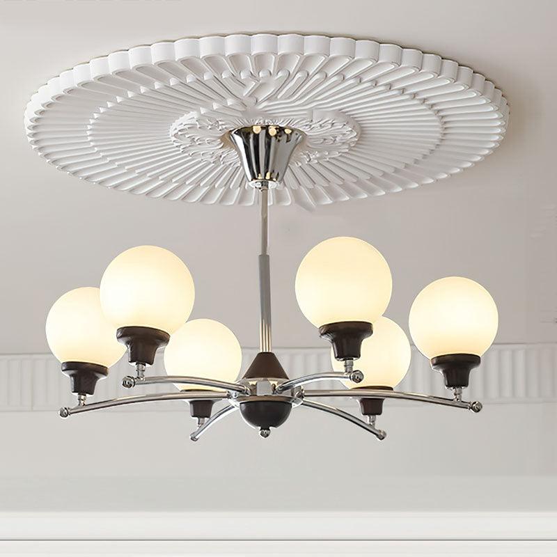 Elegant Walnut Glass Ball Chandelier with Adjustable Height & LED Comp