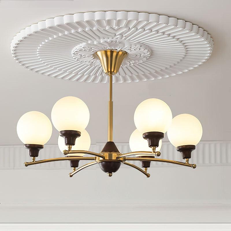Elegant Walnut Glass Ball Chandelier with Adjustable Height & LED Comp