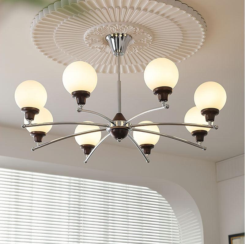 Elegant Walnut Glass Ball Chandelier with Adjustable Height & LED Comp