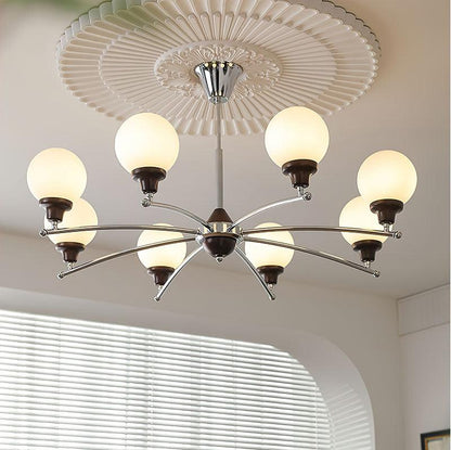 Elegant Walnut Glass Ball Chandelier with Adjustable Height & LED Comp