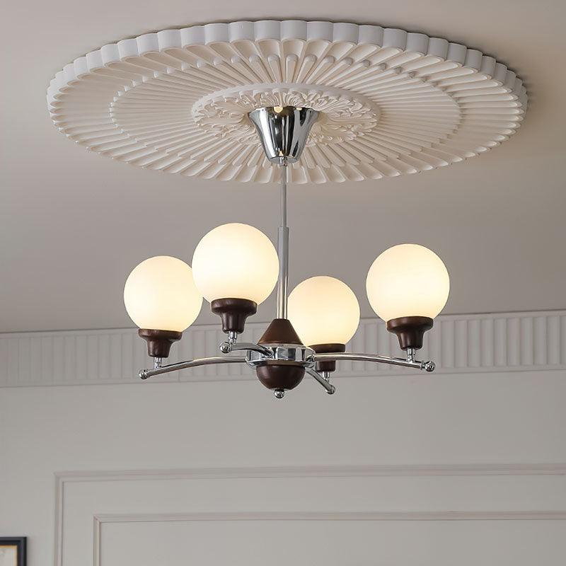 Elegant Walnut Glass Ball Chandelier with Adjustable Height & LED Comp
