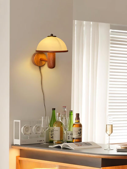 Mushroom Wood Wall Lamp - Adjustable Brightness, Eco-Friendly Design