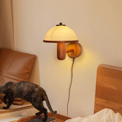 Mushroom Wood Wall Lamp - Adjustable Brightness, Eco-Friendly Design