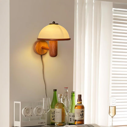 Mushroom Wood Wall Lamp - Adjustable Brightness, Eco-Friendly Design