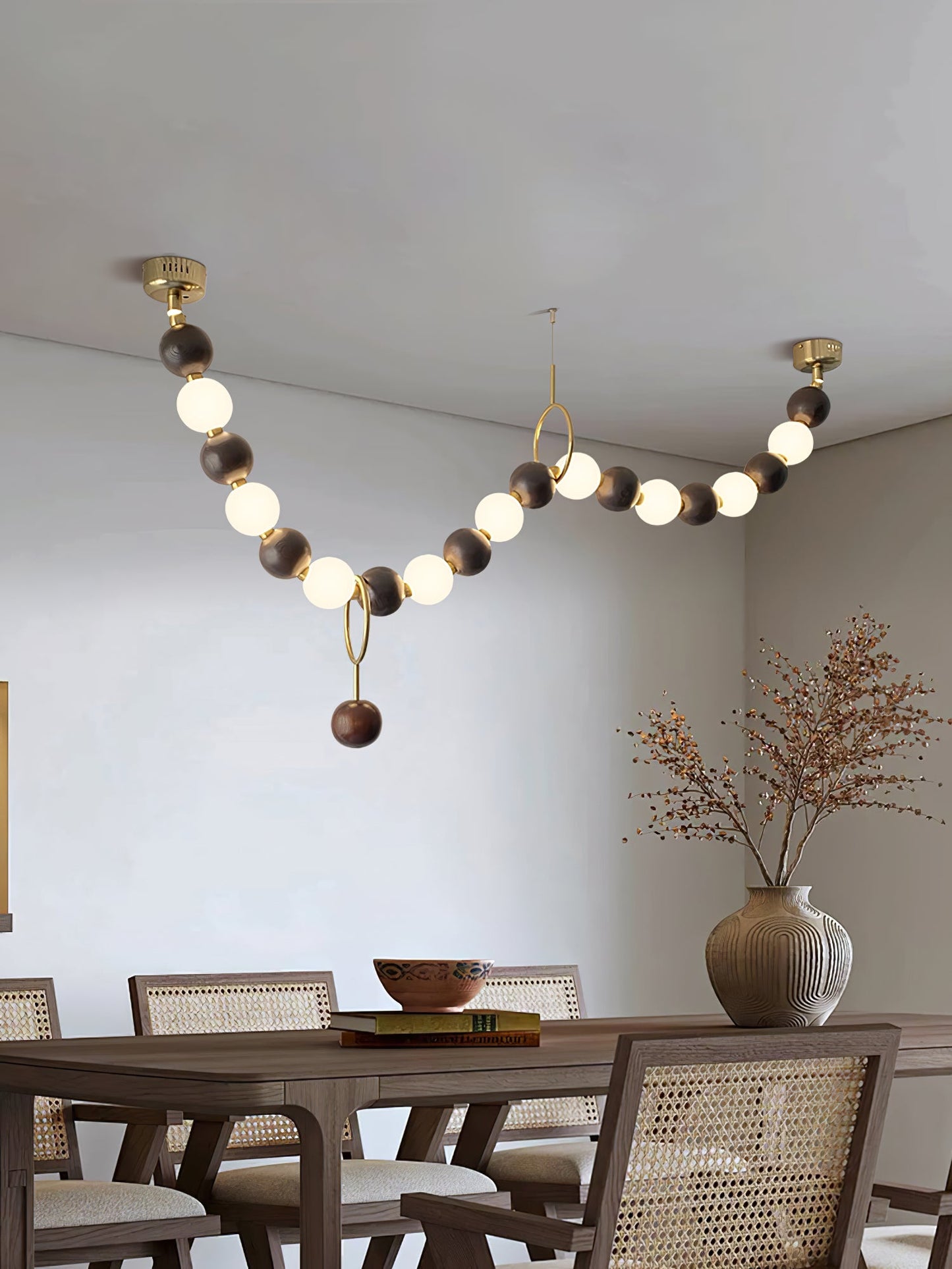 Elegant Walnut Bead Chandelier Necklace with Adjustable Length and Uni