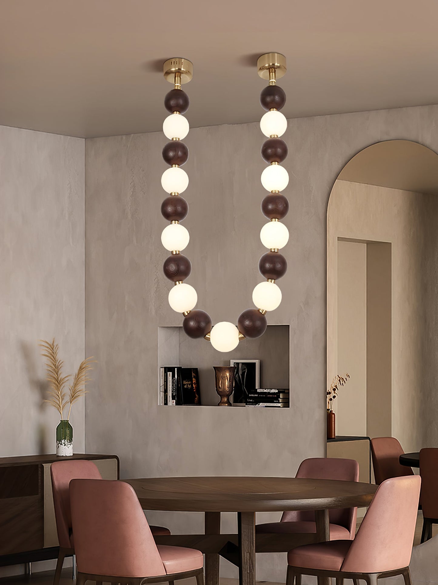 Elegant Walnut Bead Chandelier Necklace with Adjustable Length and Uni