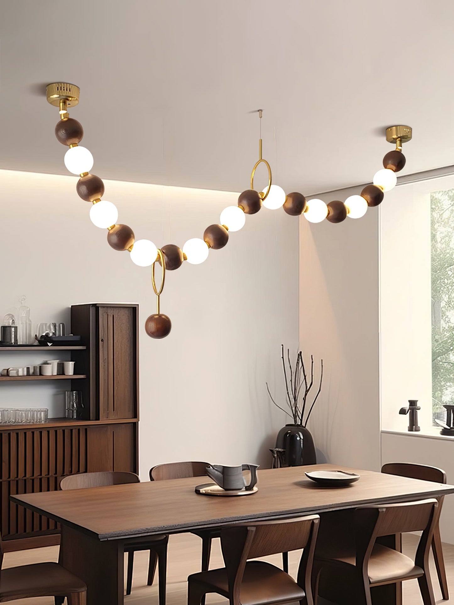 Elegant Walnut Bead Chandelier Necklace with Adjustable Length and Uni