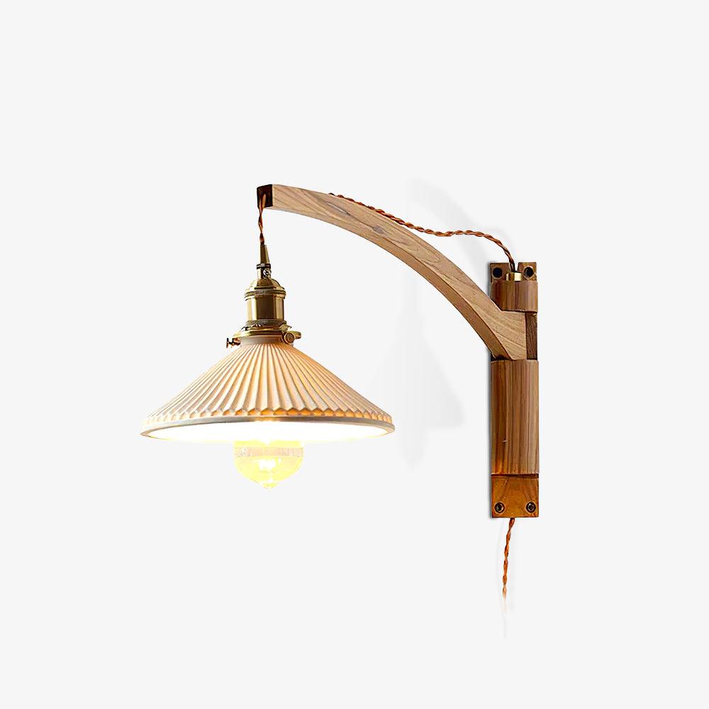 Walnut Swing Arm Wall Lamp - Adjustable Brightness, Vintage Design