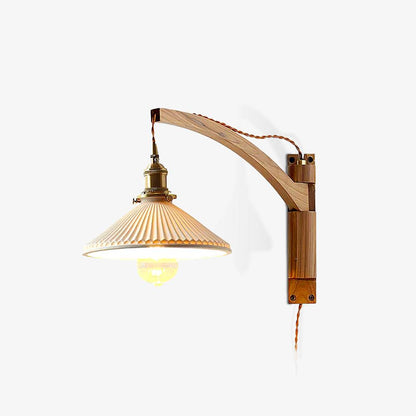 Walnut Swing Arm Wall Lamp - Adjustable Brightness, Vintage Design