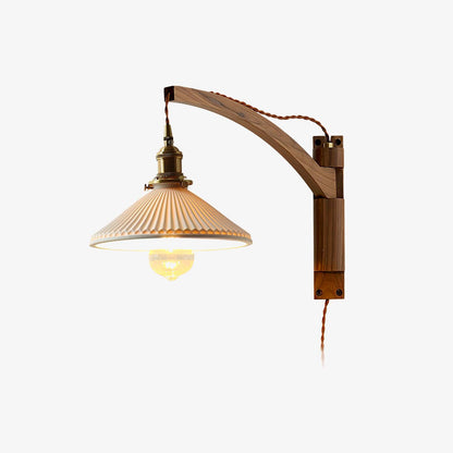 Walnut Swing Arm Wall Lamp - Adjustable Brightness, Vintage Design