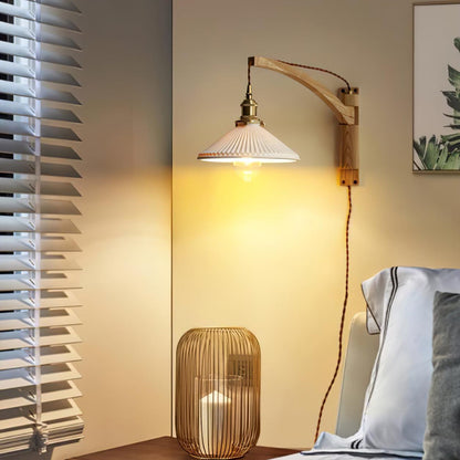 Walnut Swing Arm Wall Lamp - Adjustable Brightness, Vintage Design