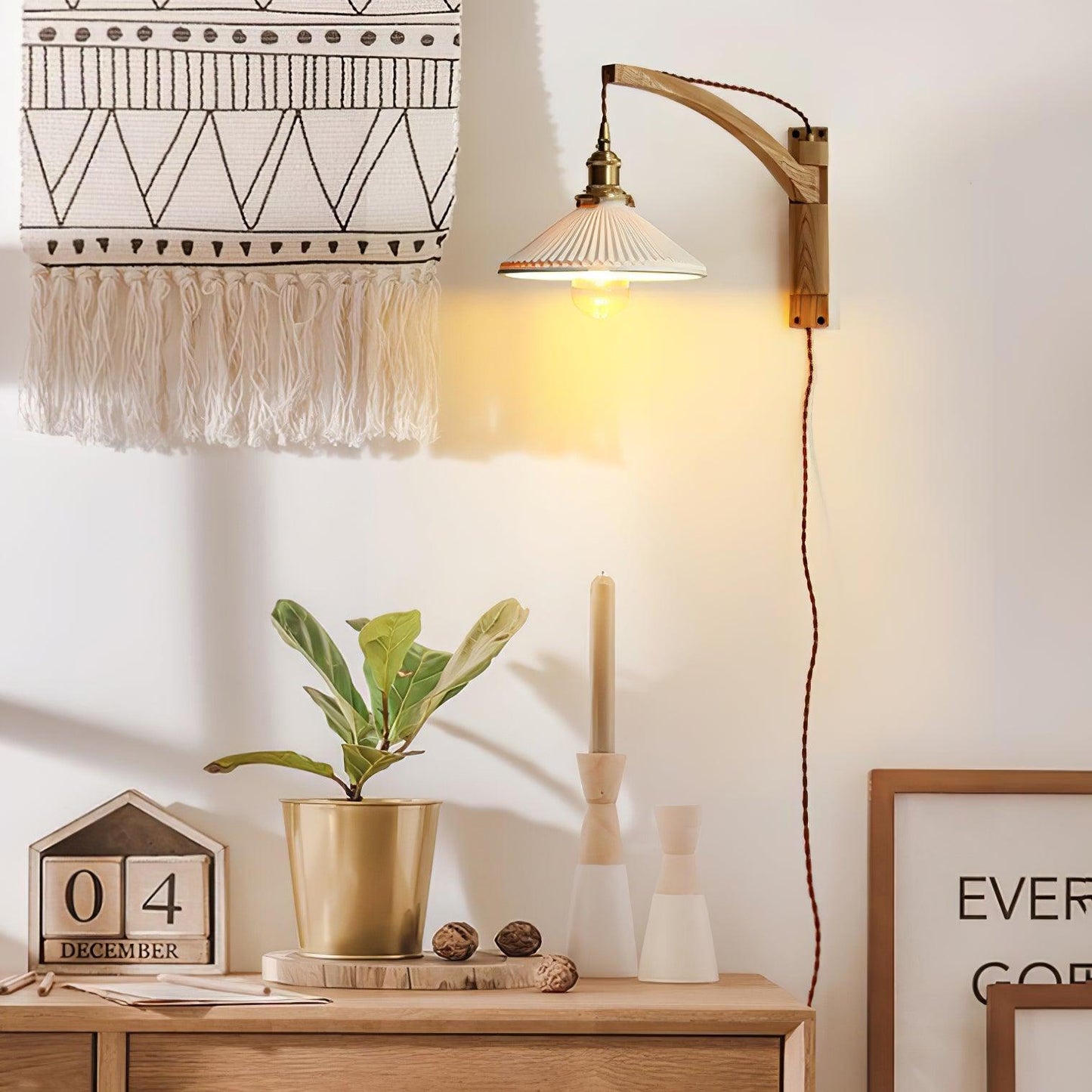 Walnut Swing Arm Wall Lamp - Adjustable Brightness, Vintage Design