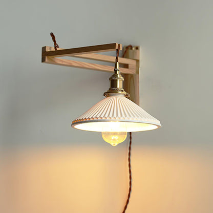 Walnut Swing Arm Wall Lamp - Adjustable Brightness, Vintage Design