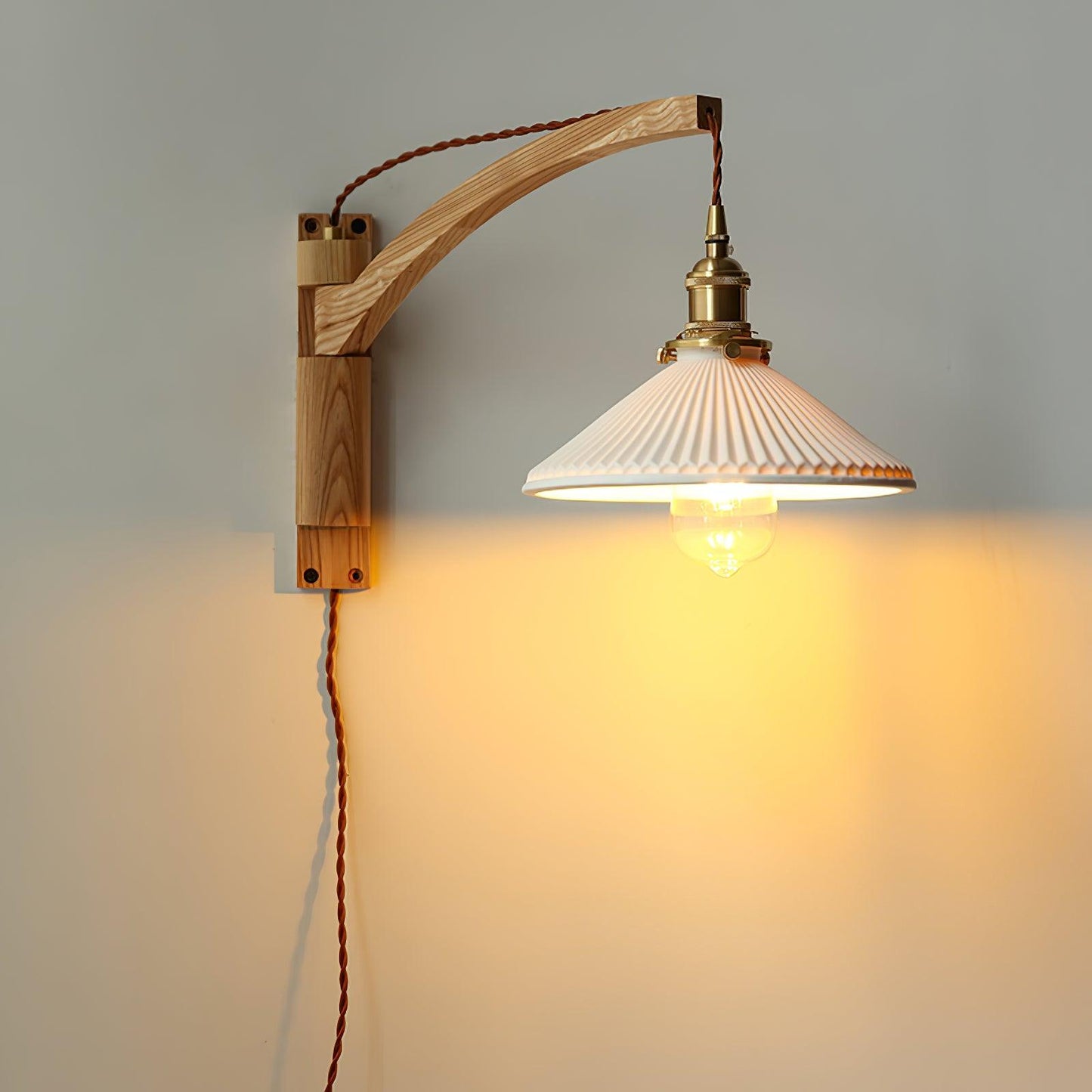 Walnut Swing Arm Wall Lamp - Adjustable Brightness, Vintage Design