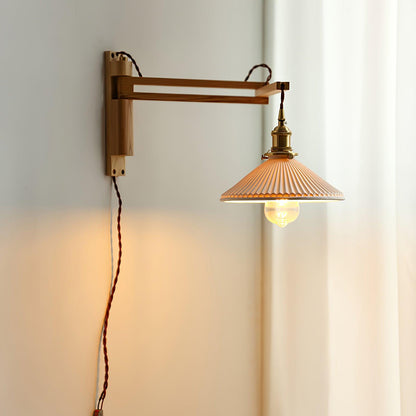 Walnut Swing Arm Wall Lamp - Adjustable Brightness, Vintage Design