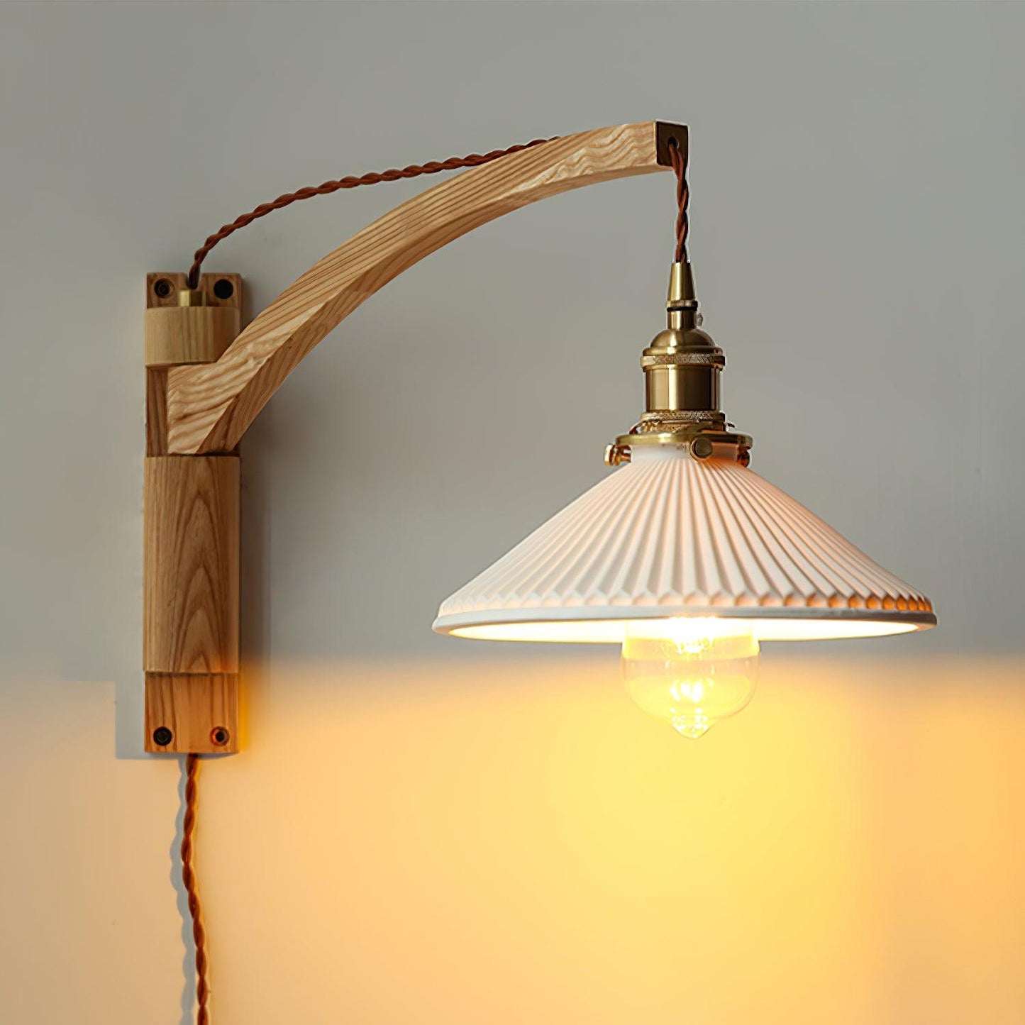 Walnut Swing Arm Wall Lamp - Adjustable Brightness, Vintage Design