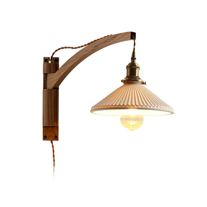 Walnut Swing Arm Wall Lamp - Adjustable Brightness, Vintage Design