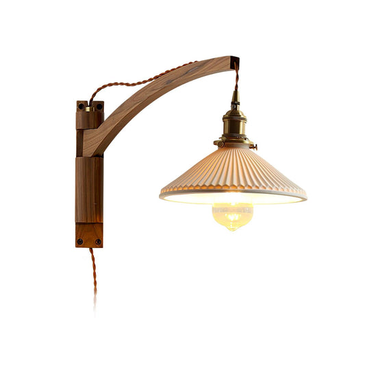 Walnut Swing Arm Wall Lamp - Adjustable Brightness, Vintage Design