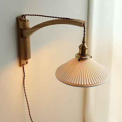 Walnut Swing Arm Wall Lamp - Adjustable Brightness, Vintage Design