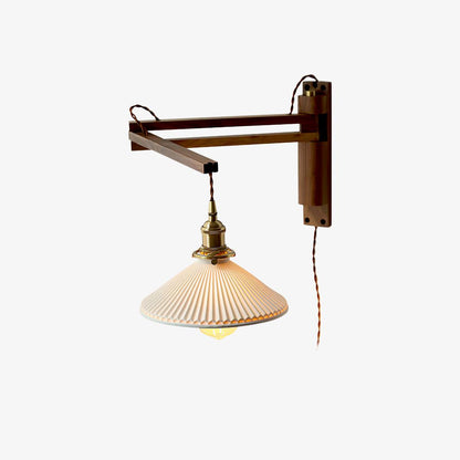 Walnut Swing Arm Wall Lamp - Adjustable Brightness, Vintage Design