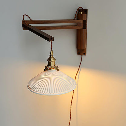 Walnut Swing Arm Wall Lamp - Adjustable Brightness, Vintage Design