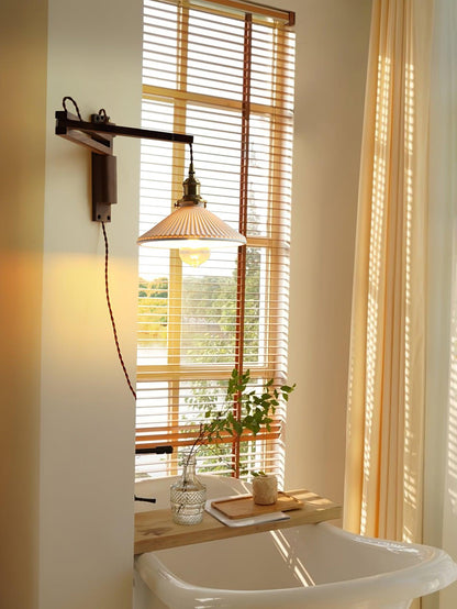 Walnut Swing Arm Wall Lamp - Adjustable Brightness, Vintage Design
