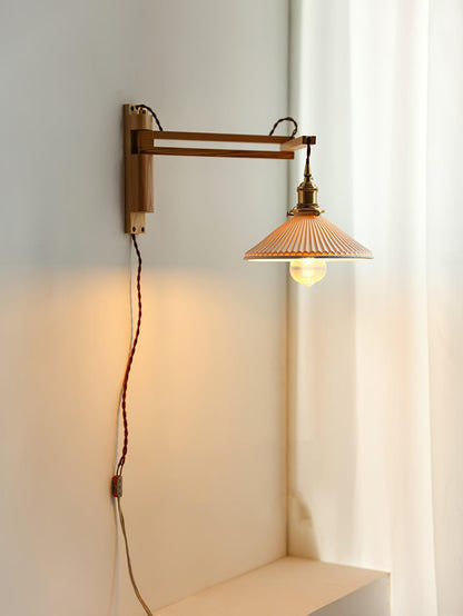 Walnut Swing Arm Wall Lamp - Adjustable Brightness, Vintage Design