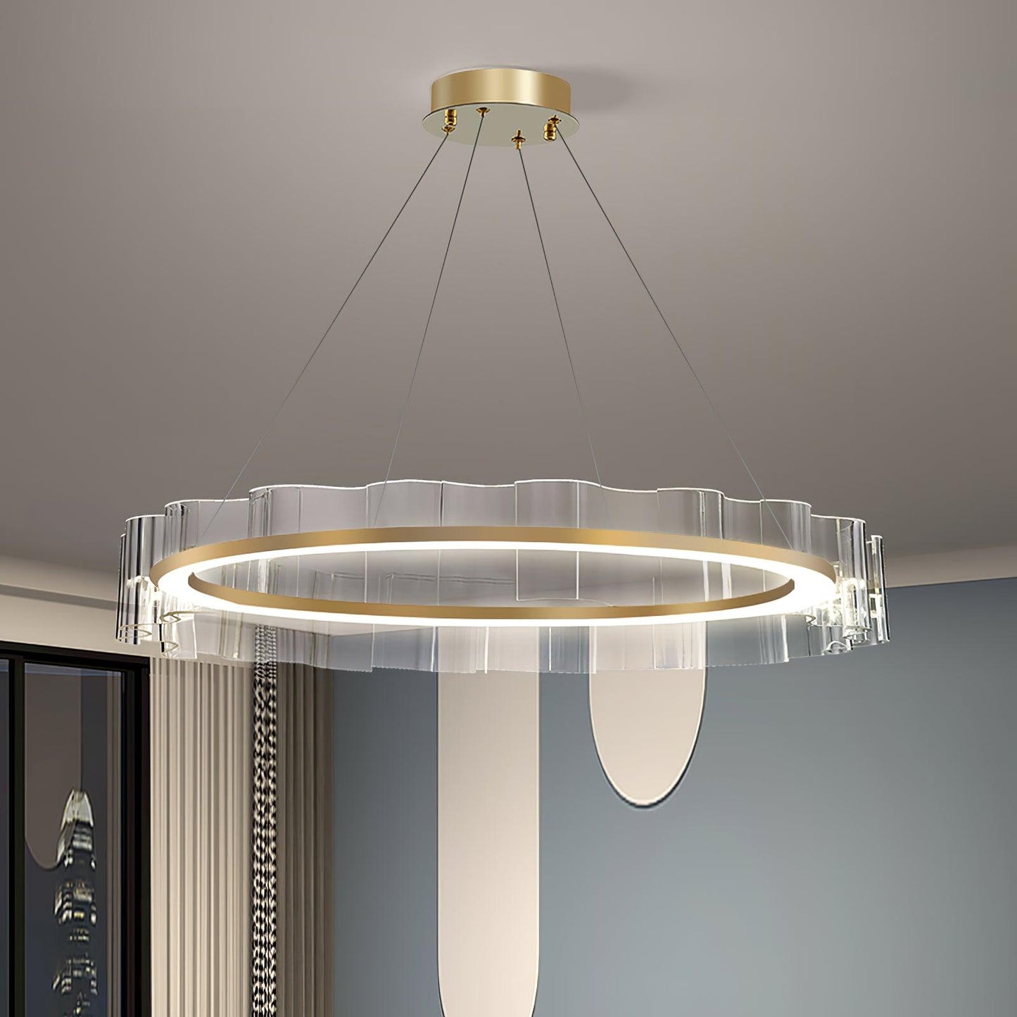 Elegant Water Wave Glass Chandelier with Adjustable Height & Dimmable