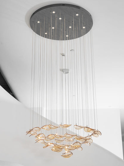Elegant Wave Floating Leaf Chandelier with Adjustable Brightness & Eco