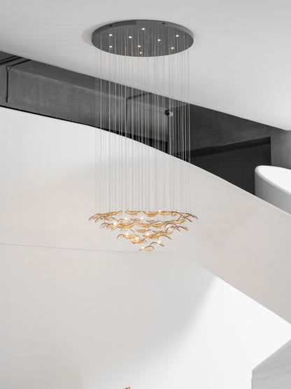 Elegant Wave Floating Leaf Chandelier with Adjustable Brightness & Eco