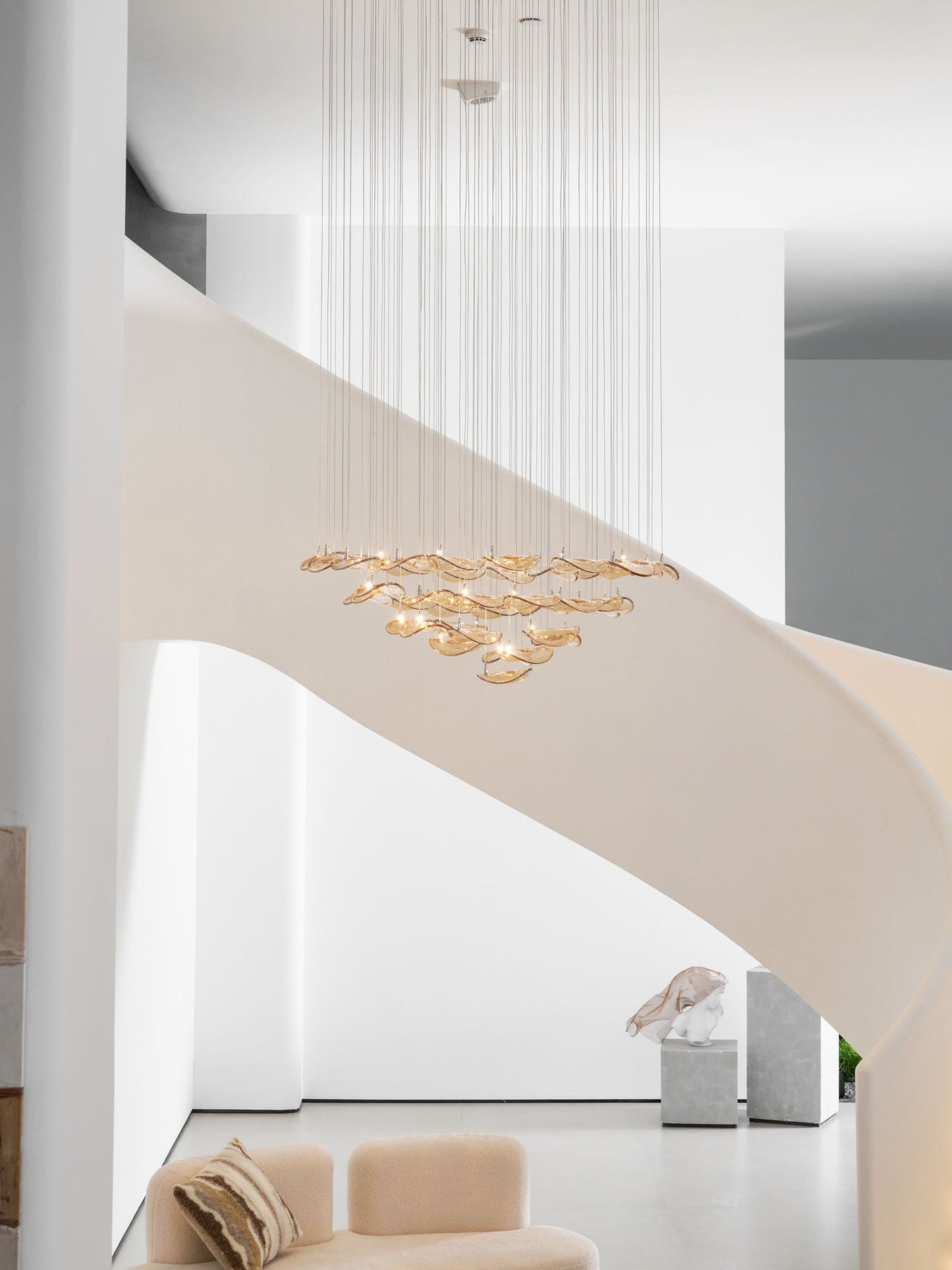 Elegant Wave Floating Leaf Chandelier with Adjustable Brightness & Eco