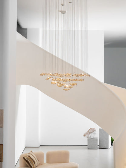 Elegant Wave Floating Leaf Chandelier with Adjustable Brightness & Eco