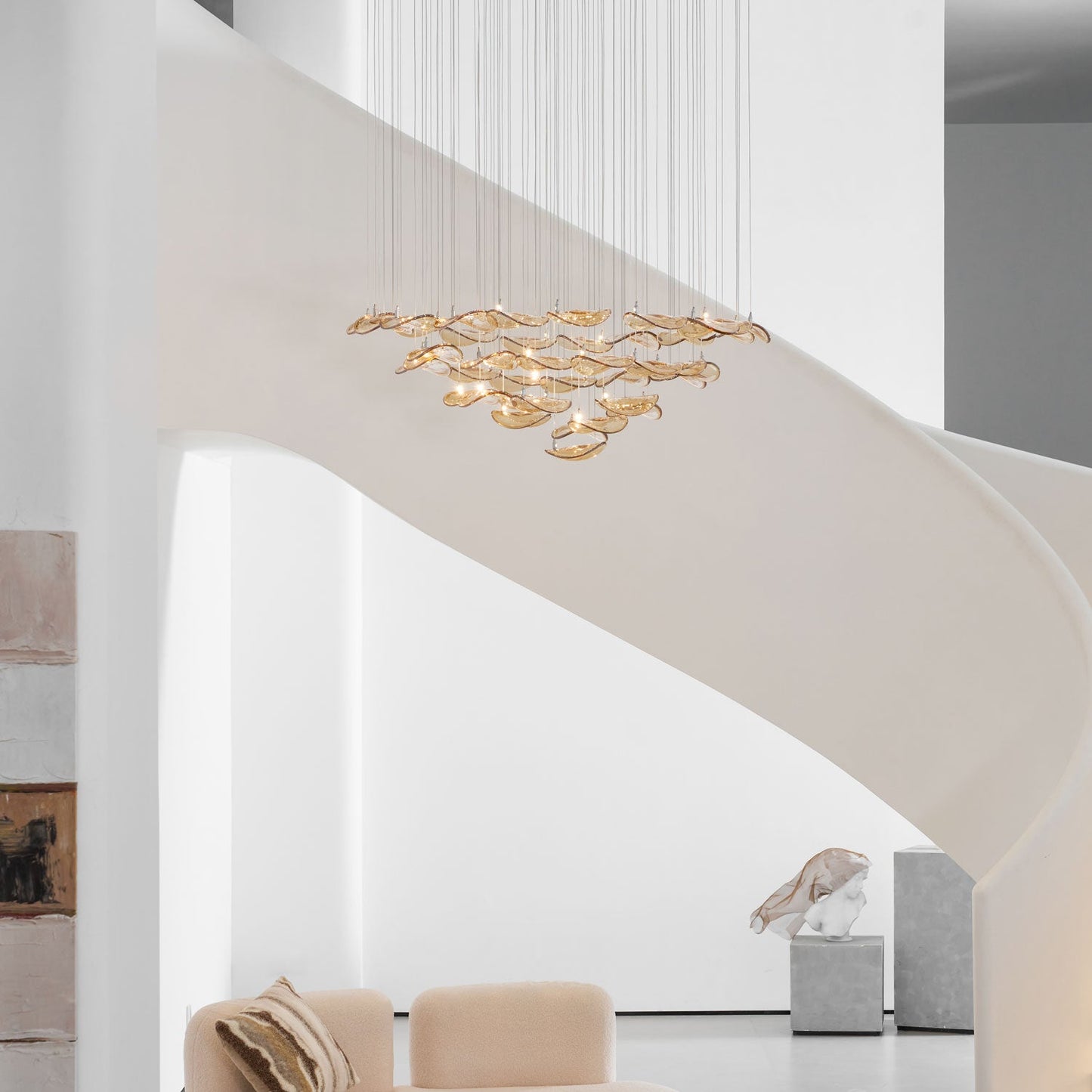 Elegant Wave Floating Leaf Chandelier with Adjustable Brightness & Eco