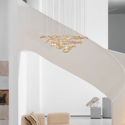 Elegant Wave Floating Leaf Chandelier with Adjustable Brightness & Eco
