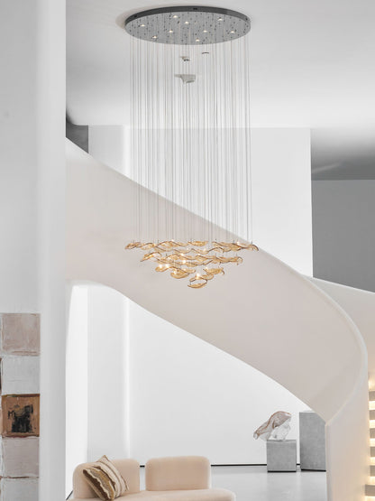 Elegant Wave Floating Leaf Chandelier with Adjustable Brightness & Eco
