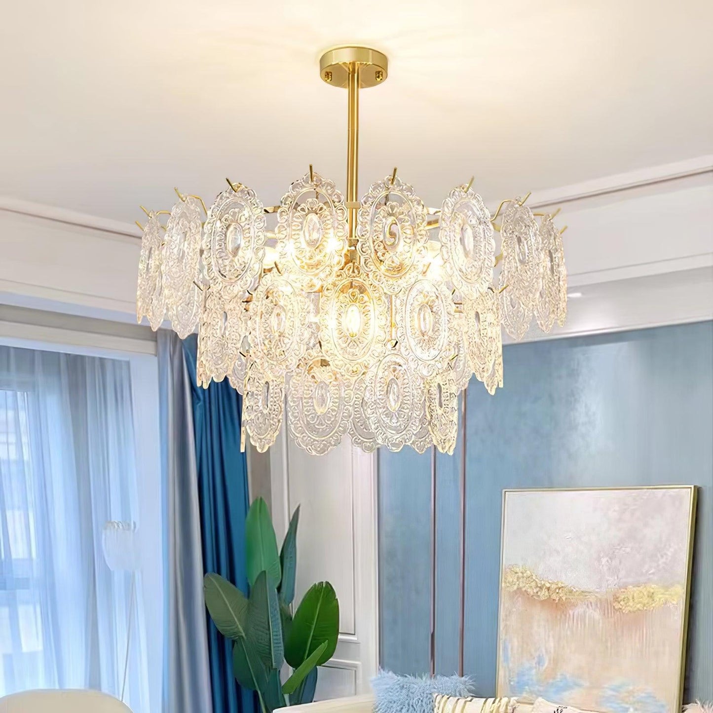 Elegant Wave Glass Chandelier - Modern Design with Adjustable Height