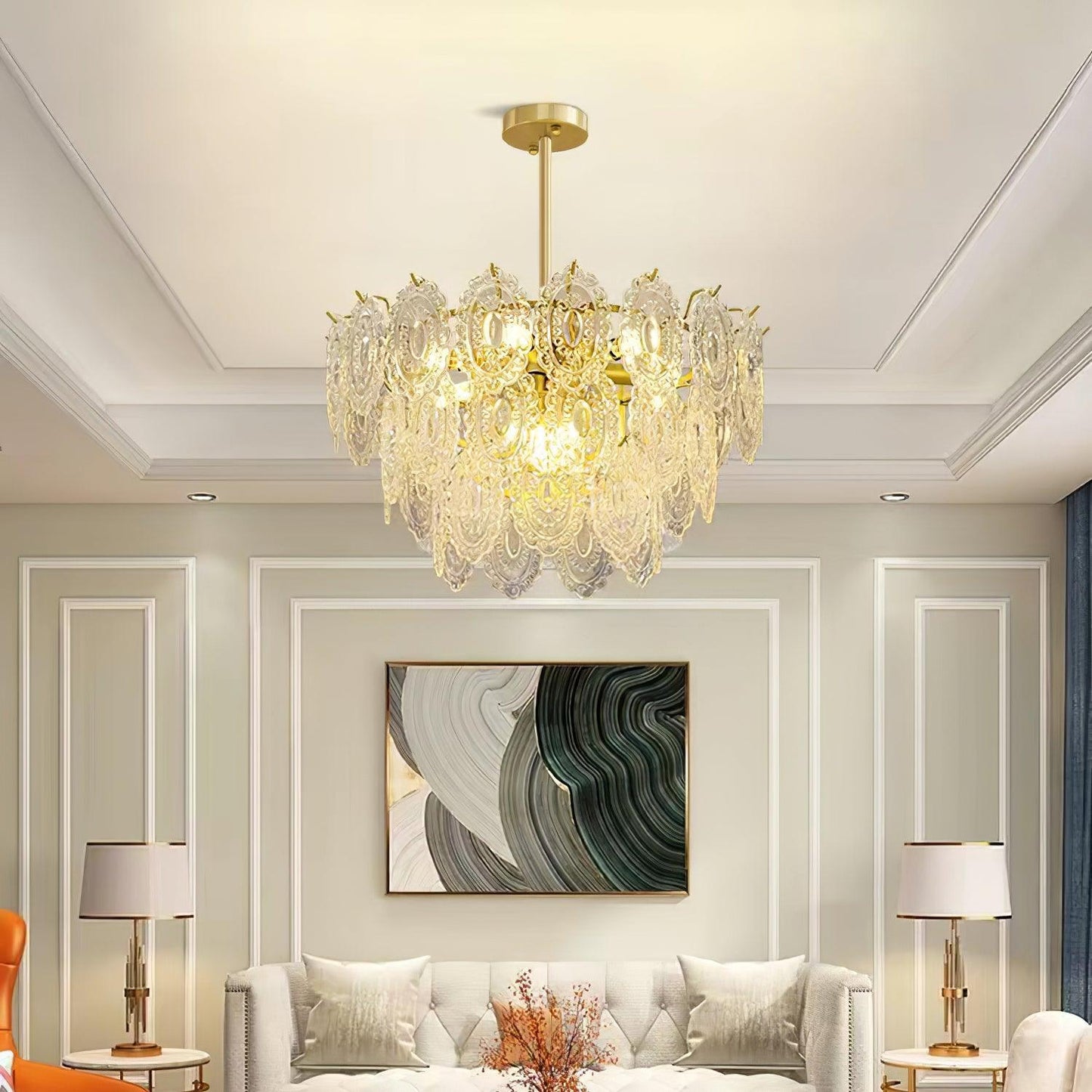 Elegant Wave Glass Chandelier - Modern Design with Adjustable Height
