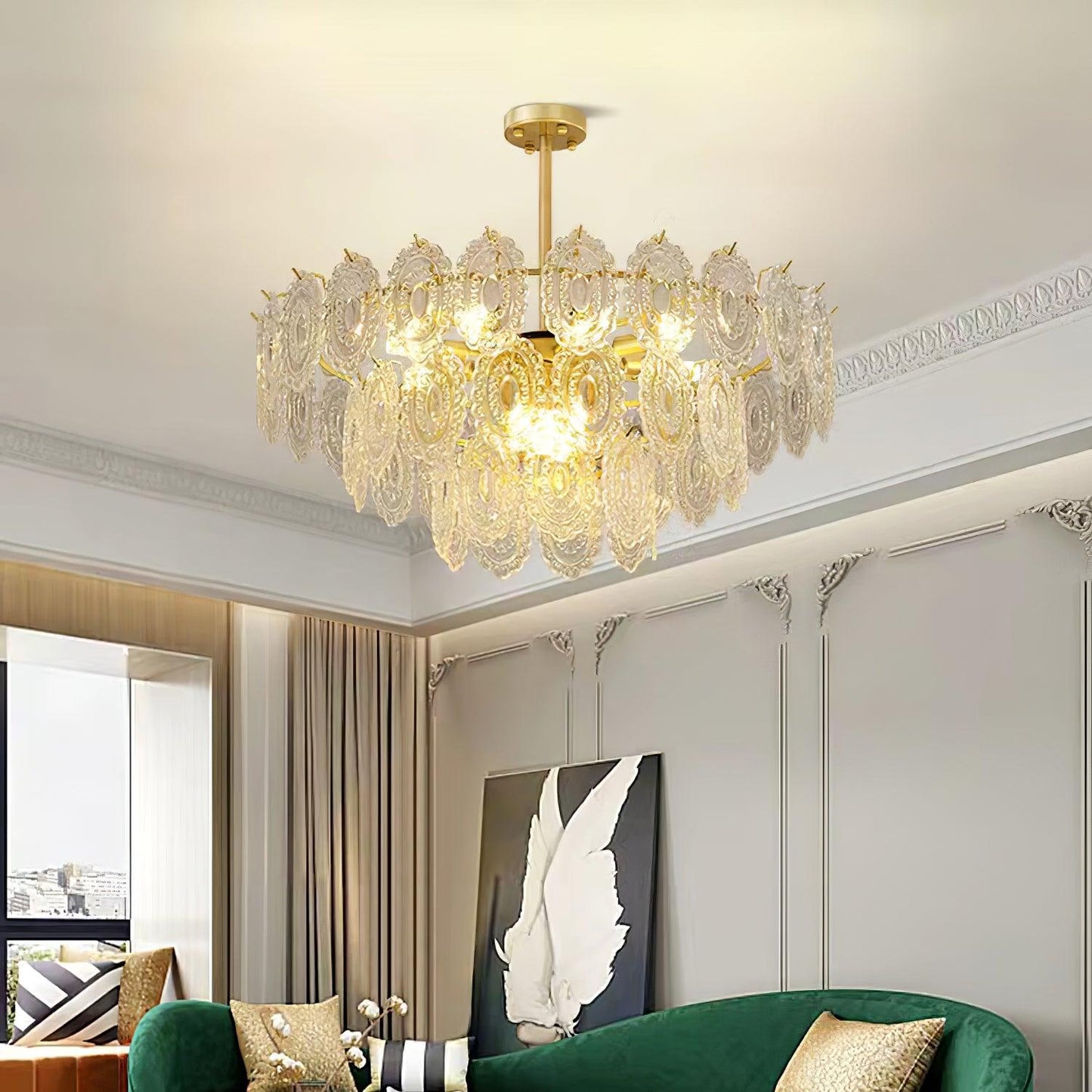 Elegant Wave Glass Chandelier - Modern Design with Adjustable Height
