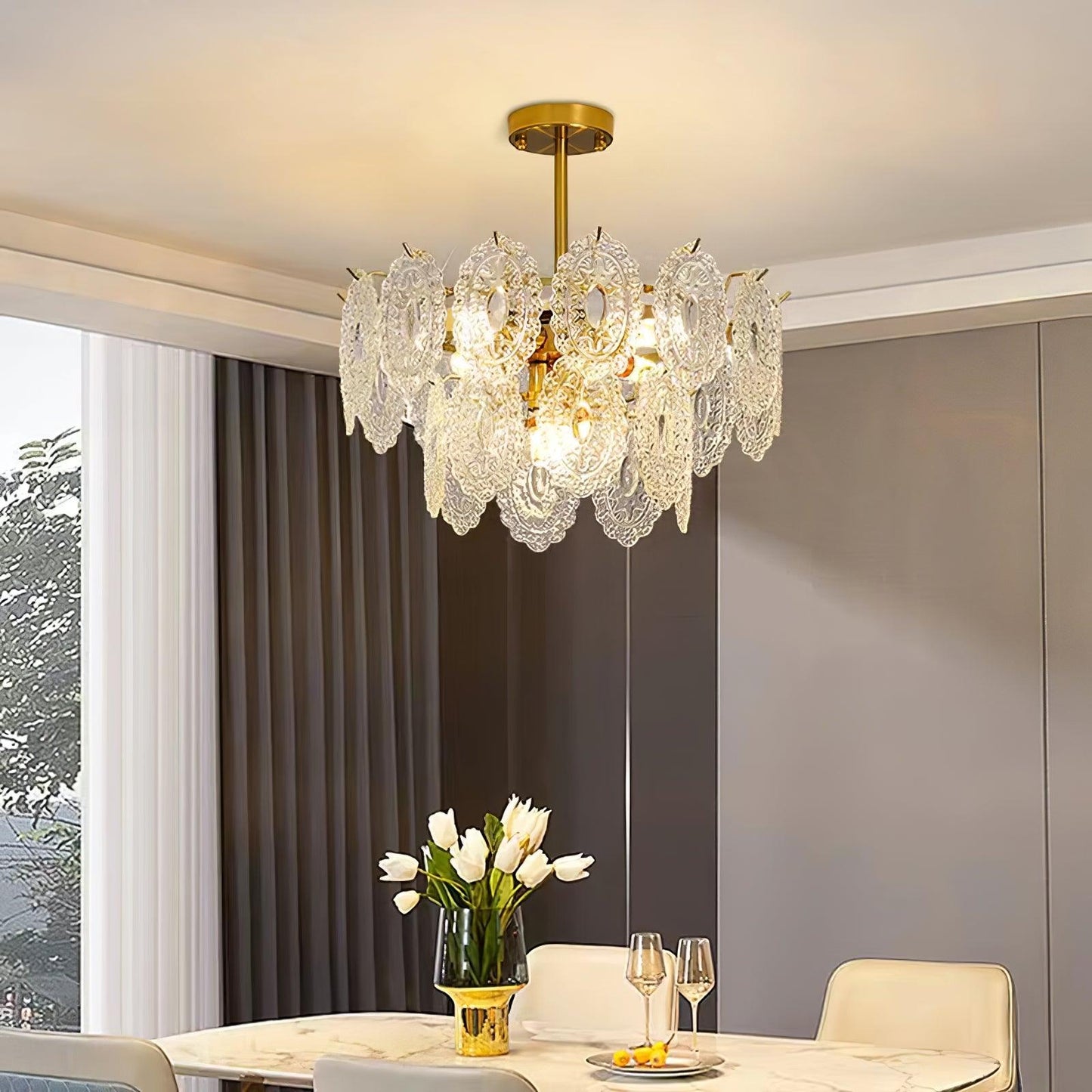 Elegant Wave Glass Chandelier - Modern Design with Adjustable Height