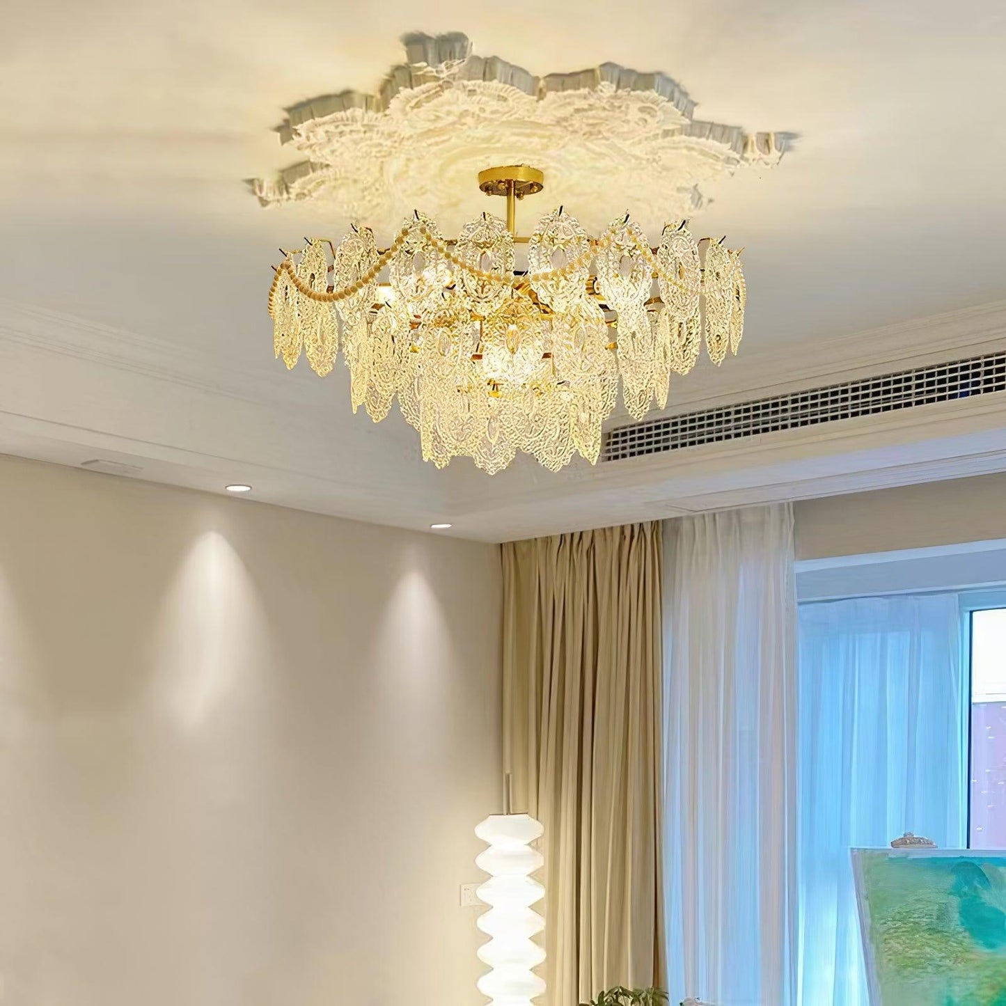 Elegant Wave Glass Chandelier - Modern Design with Adjustable Height