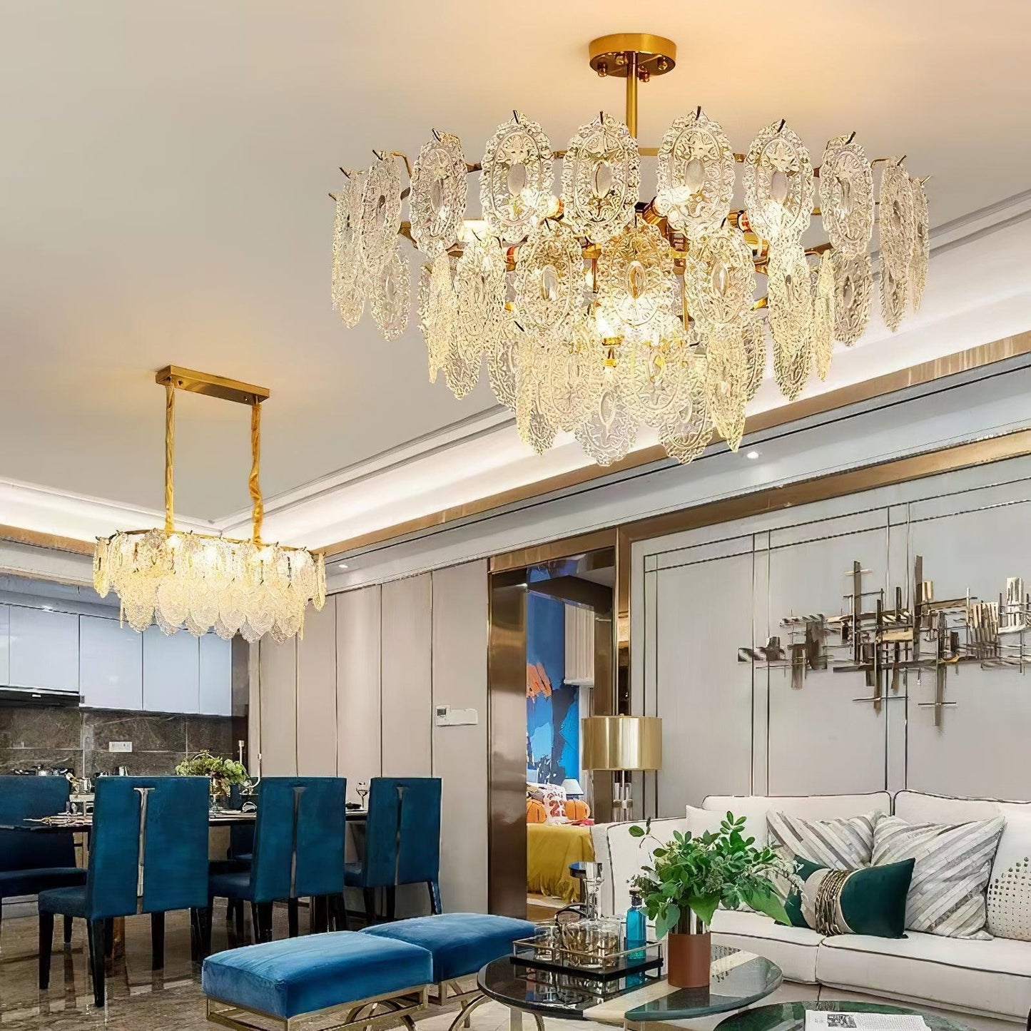 Elegant Wave Glass Chandelier - Modern Design with Adjustable Height