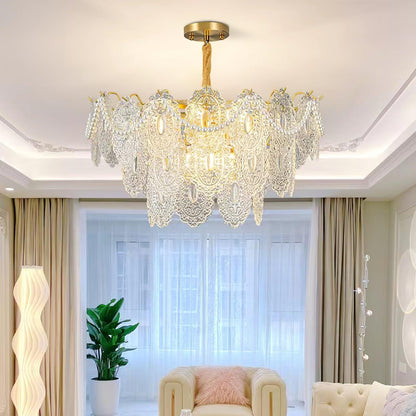 Elegant Wave Pearl Chandelier - Dimmable LED & Adjustable Height