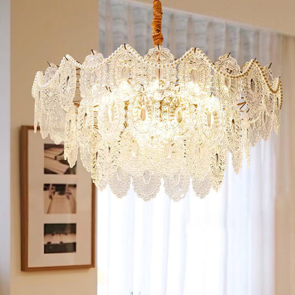 Elegant Wave Pearl Chandelier - Dimmable LED & Adjustable Height