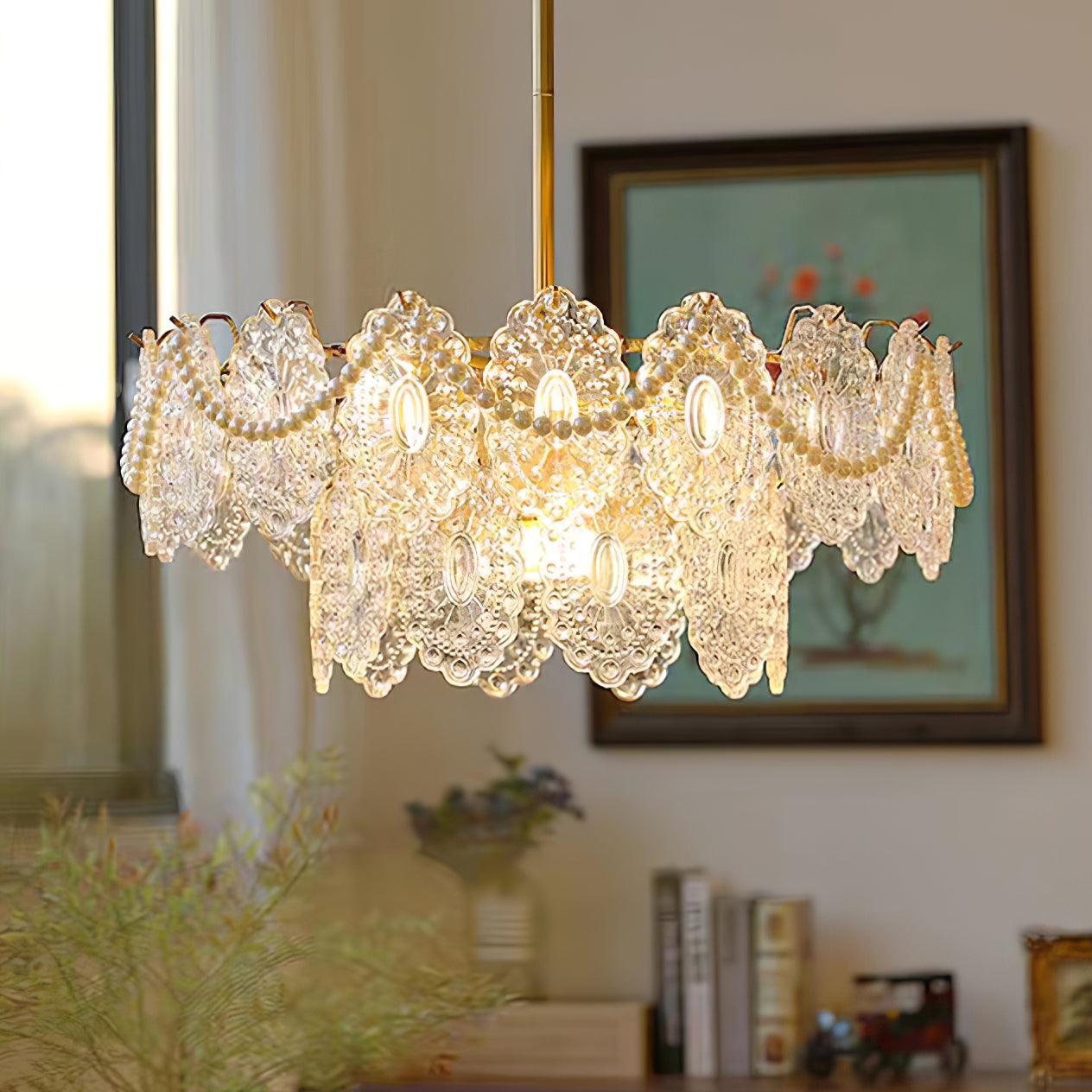 Elegant Wave Pearl Chandelier - Dimmable LED & Adjustable Height