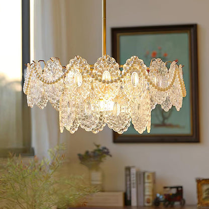 Elegant Wave Pearl Chandelier - Dimmable LED & Adjustable Height