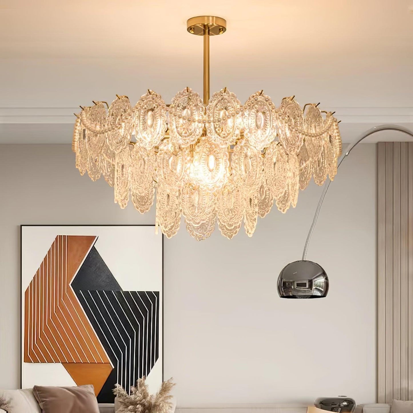 Elegant Wave Pearl Chandelier - Dimmable LED & Adjustable Height