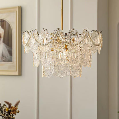 Elegant Wave Pearl Chandelier - Dimmable LED & Adjustable Height