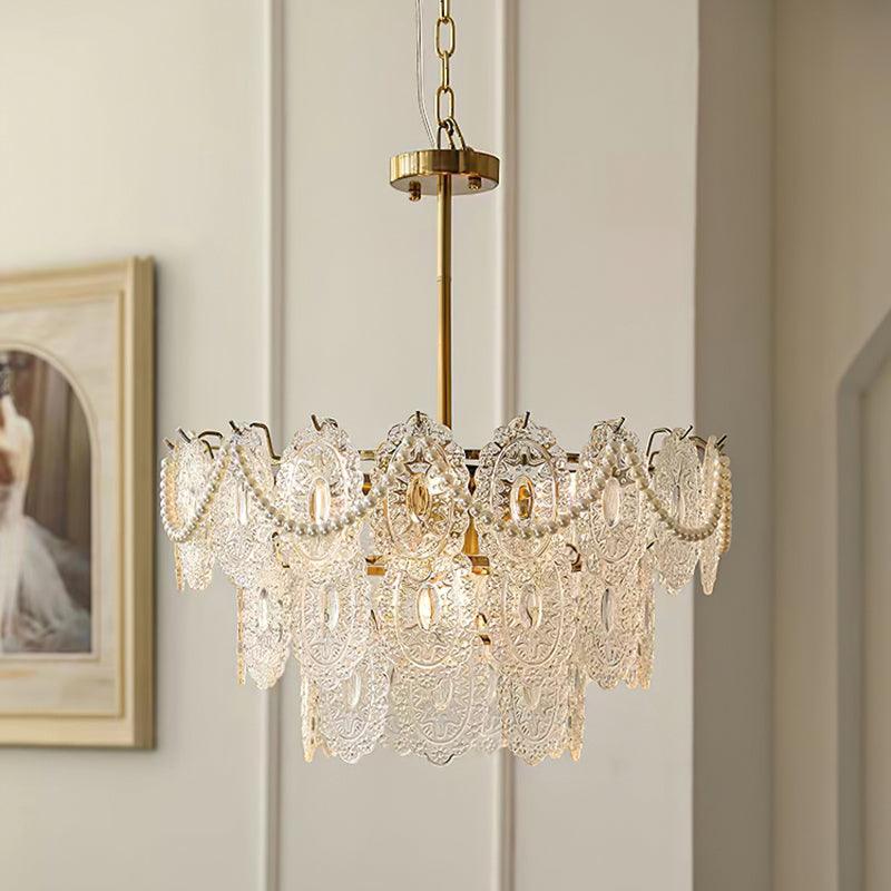 Elegant Wave Pearl Chandelier - Dimmable LED & Adjustable Height