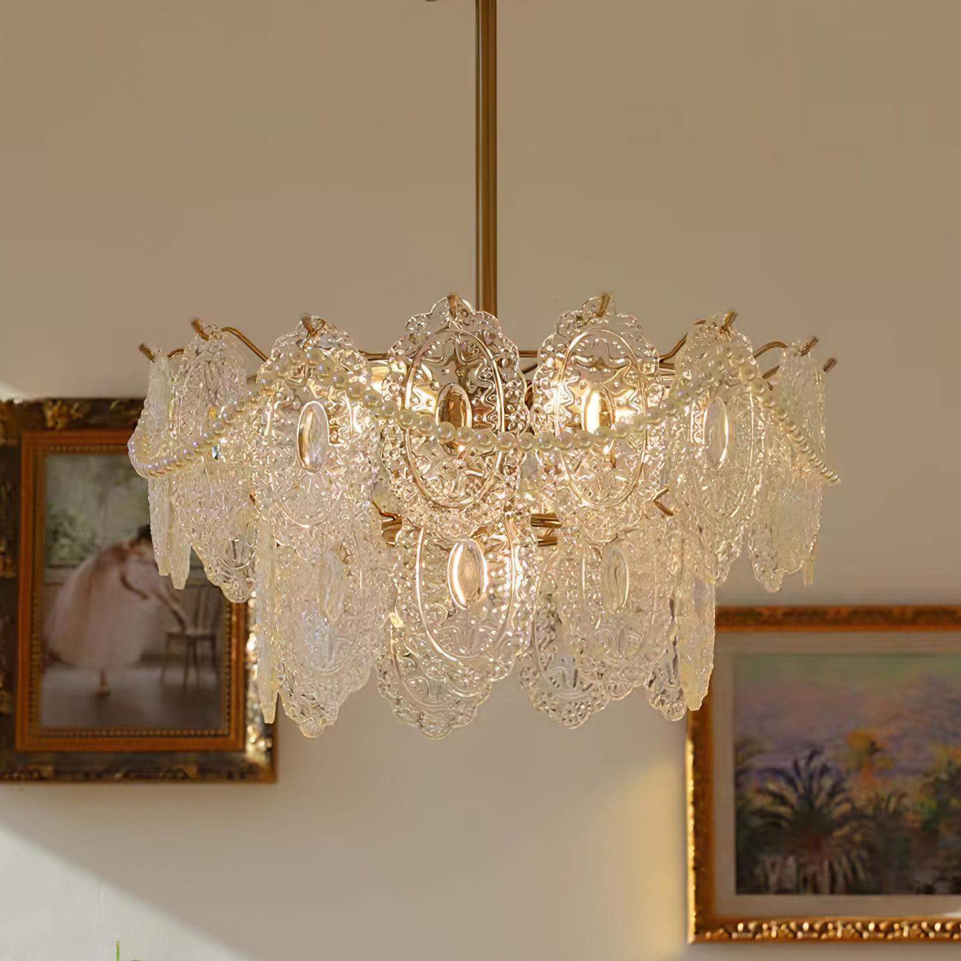 Elegant Wave Pearl Chandelier - Dimmable LED & Adjustable Height